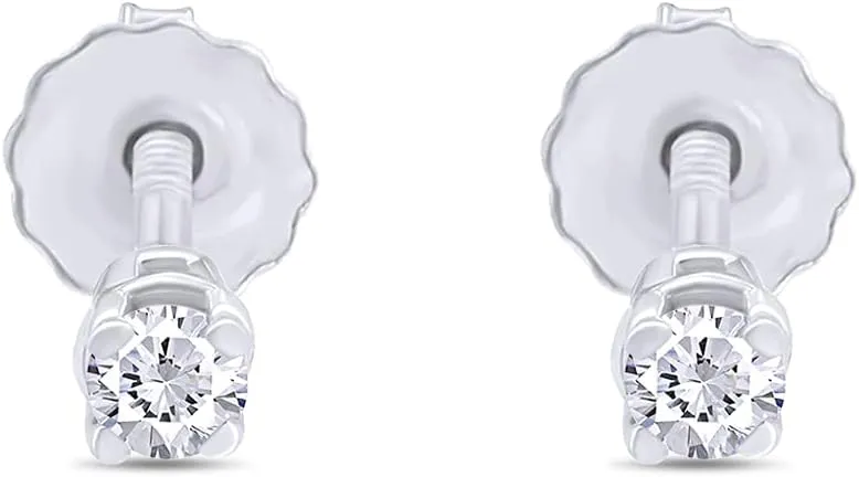 0.04 Cttw To 0.25 Cttw Round Cut White Natural Diamond 4-Prong Screw Back Solitaire Stud Earrings In 14k Gold Over Sterling Silver Jewelry For Women