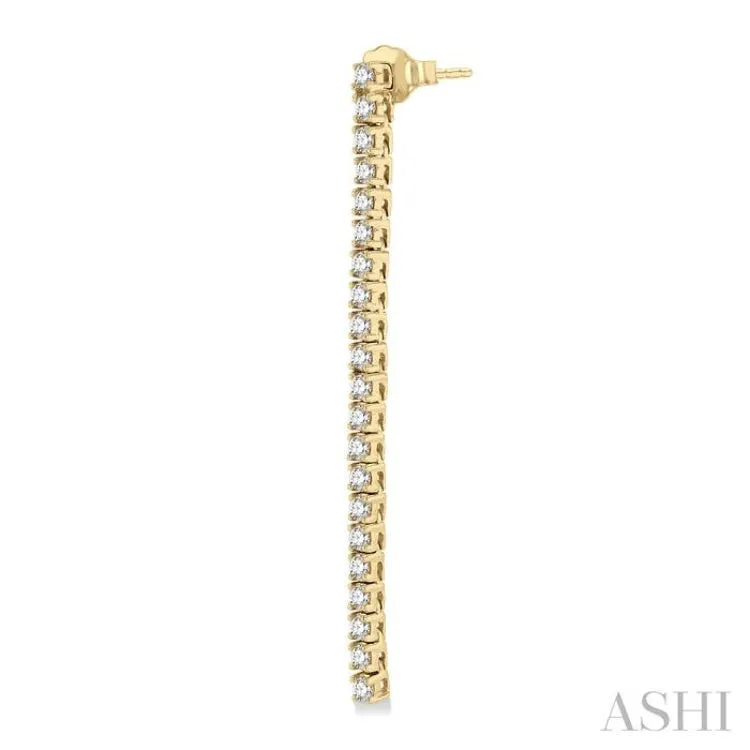 1 1/2 Ctw Single Line Drop Round Cut Diamond Tennis Earring in 14K Yellow Gold