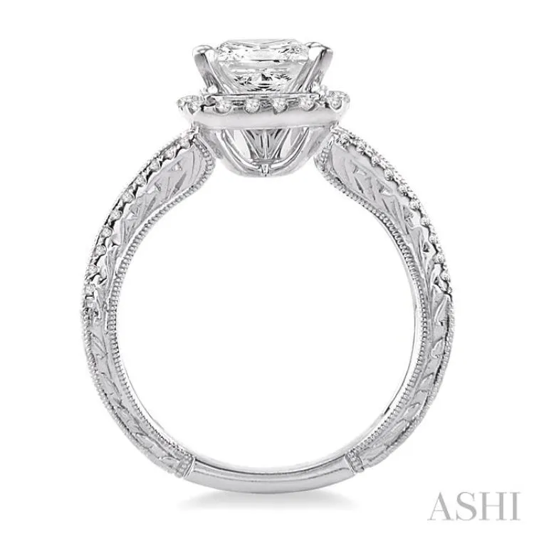 1 1/6 ctw Diamond Engagement Ring with 3/4 ct Princess Cut Center Stone in 14K White Gold