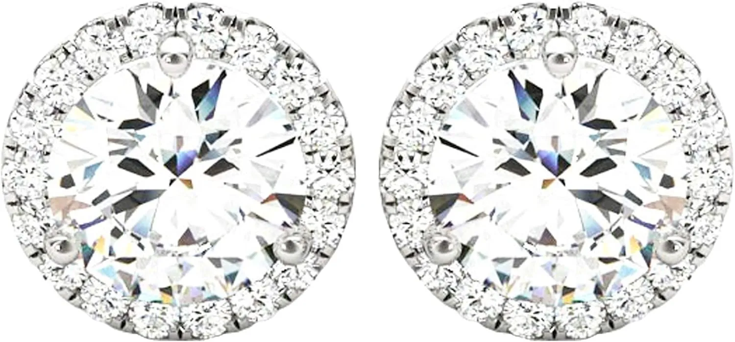 1-5 Carat Round Halo Diamond Earrings 14K Gold Value Collection Push Back