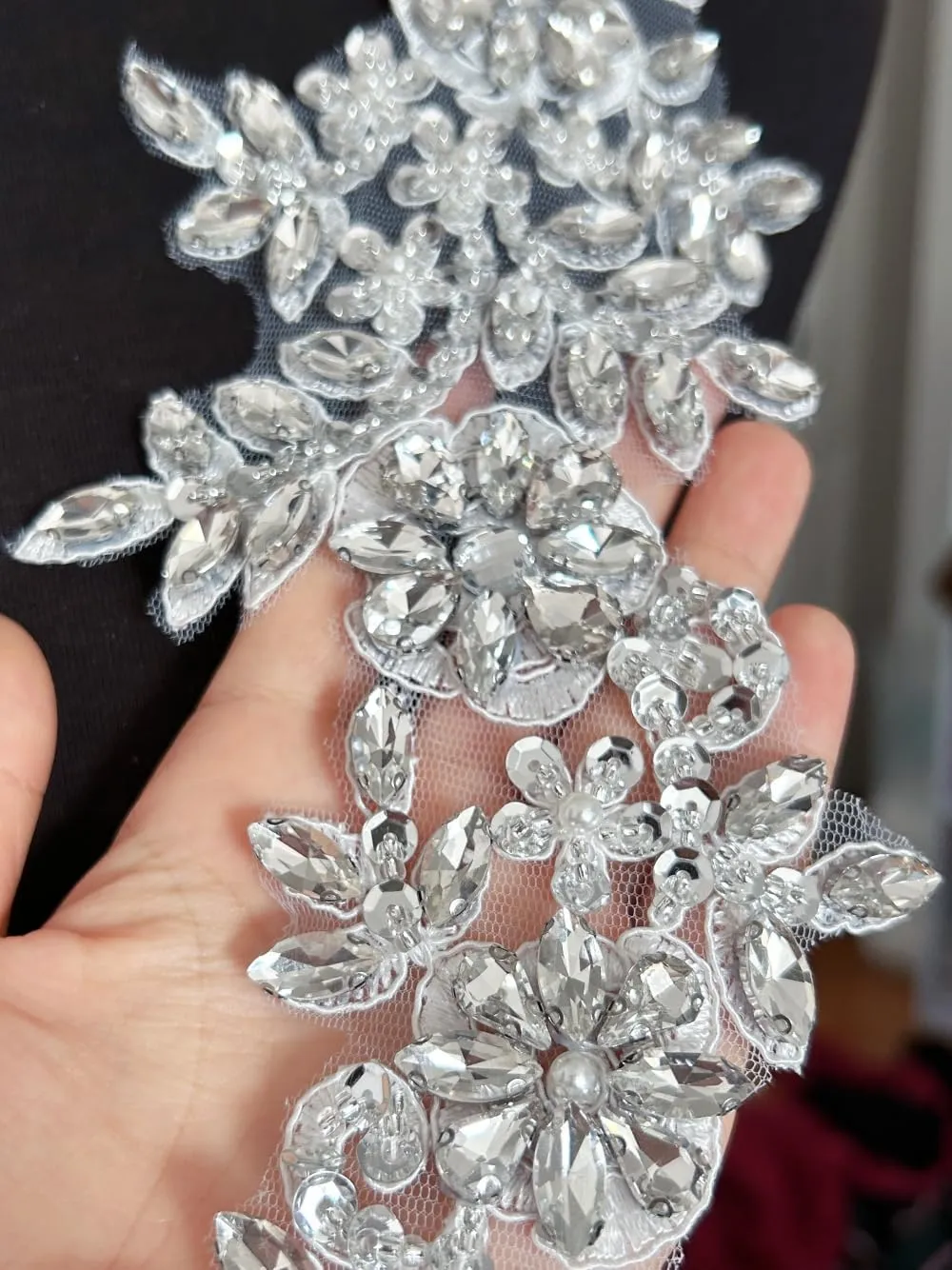 1 Pair Rhinestones Lace Applique Accessories Handsewing Glass Beads Stones Trim Patches for DIY Girl Wedding Dress Decorations