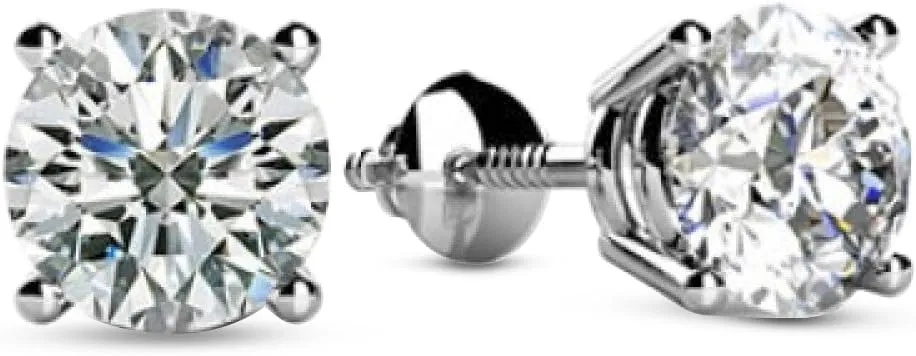 1 to 8 Carat LAB GROWN Solitaire Diamond Stud Earrings for Women Round Cut 4 Prong Screw Back (F-G Color, VS2-SI1 Eye Clean Clarity)