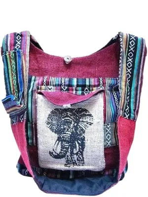 100% Hemp Crossbody Bag – Aztec Bohemian Style with Animal Designs (Elephant) – Large Shoulder Bag Handmade in Nepal