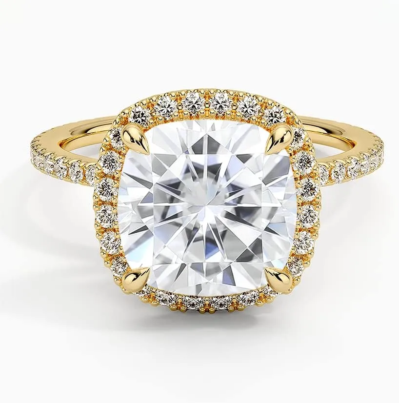 1.0Carat 6.0mm Cushion Moissanite Halo Lab Diamond Engagement Ring In 14k Gold For Women,D-VVS1