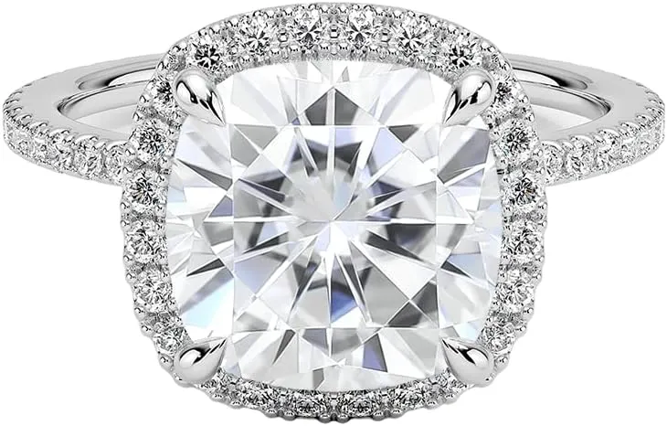 1.0Carat 6.0mm Cushion Moissanite Halo Lab Diamond Engagement Ring In 14k Gold For Women,D-VVS1