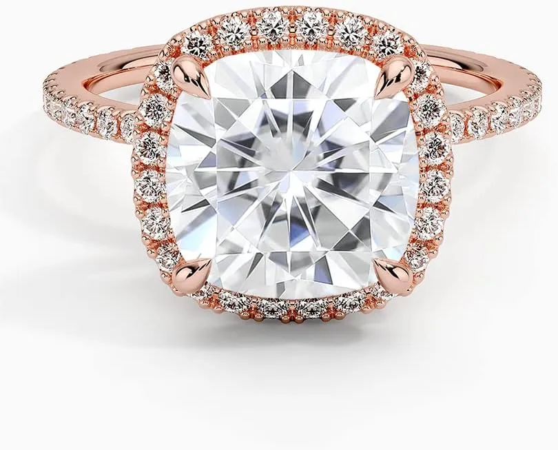 1.0Carat 6.0mm Cushion Moissanite Halo Lab Diamond Engagement Ring In 14k Gold For Women,D-VVS1