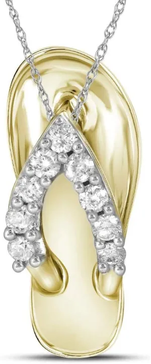 10kt Yellow Gold Womens Round Diamond Flip Flop Sandal Nautical Pendant 1/6 Cttw