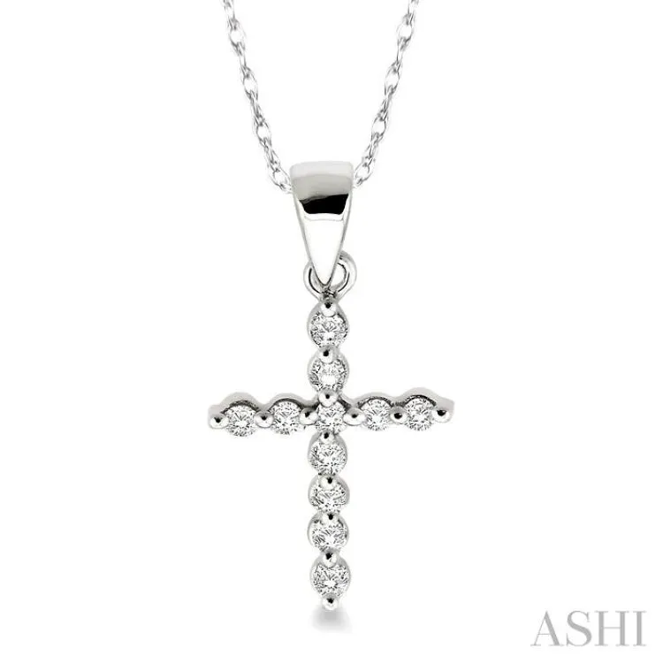 1/10 ctw Round Cut Diamond Cross Petite Pendant in 10K White Gold with Chain