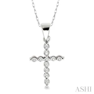 1/10 ctw Round Cut Diamond Cross Petite Pendant in 10K White Gold with Chain