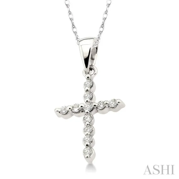 1/10 ctw Round Cut Diamond Cross Petite Pendant in 10K White Gold with Chain