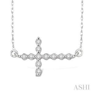 1/10 ctw Round Cut Sideway Cross Pendant in 10K White Gold with Chain