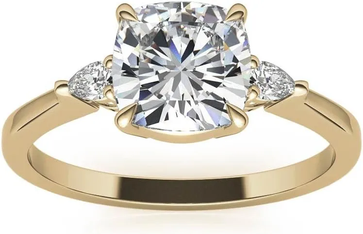 1.1Carat -6.0mm Cushion Moissanite and Pear 3-Stone Engagement Ring With Lab Grown diamond In14k Gold For Women,D-VVS1