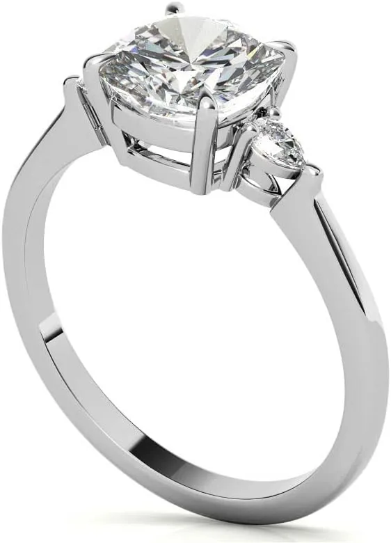 1.1Carat -6.0mm Cushion Moissanite and Pear 3-Stone Engagement Ring With Lab Grown diamond In14k Gold For Women,D-VVS1