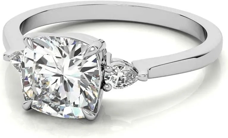 1.1Carat -6.0mm Cushion Moissanite and Pear 3-Stone Engagement Ring With Lab Grown diamond In14k Gold For Women,D-VVS1