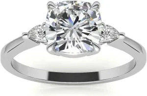 1.1Carat -6.0mm Cushion Moissanite and Pear 3-Stone Engagement Ring With Lab Grown diamond In14k Gold For Women,D-VVS1