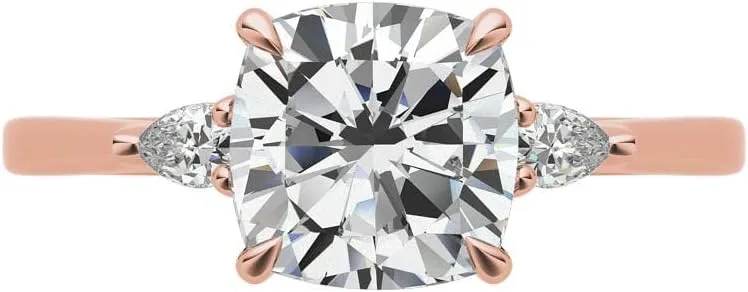 1.1Carat -6.0mm Cushion Moissanite and Pear 3-Stone Engagement Ring With Lab Grown diamond In14k Gold For Women,D-VVS1