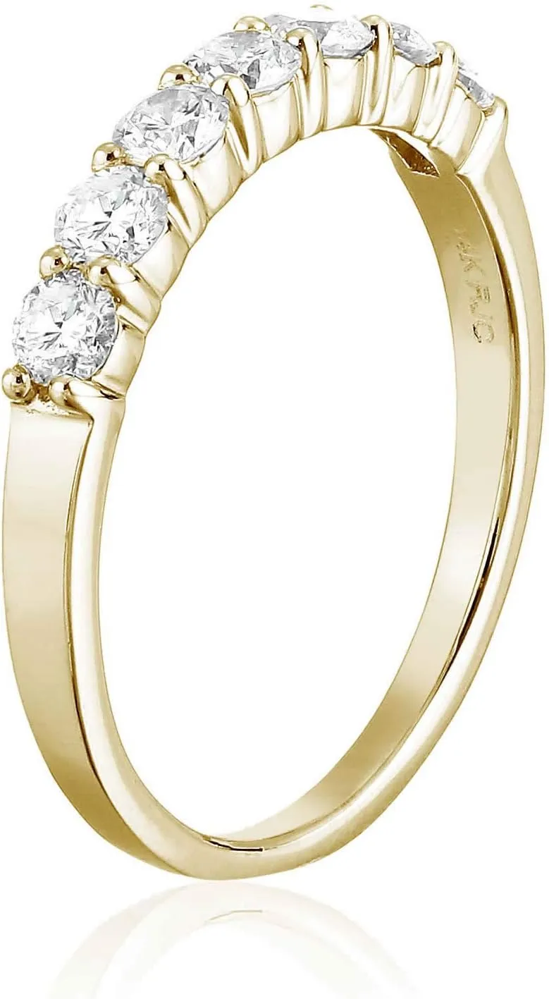 1/2 carat (ctw) Diamond Wedding Anniversary Band for Women, Round Diamond Engagement Ring 14K Yellow Gold Prong Set 0.50 cttw, Size 4-10
