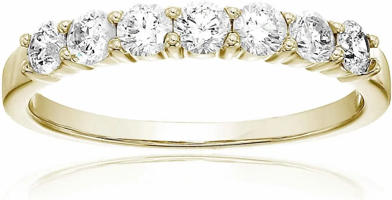 1/2 carat (ctw) Diamond Wedding Anniversary Band for Women, Round Diamond Engagement Ring 14K Yellow Gold Prong Set 0.50 cttw, Size 4-10