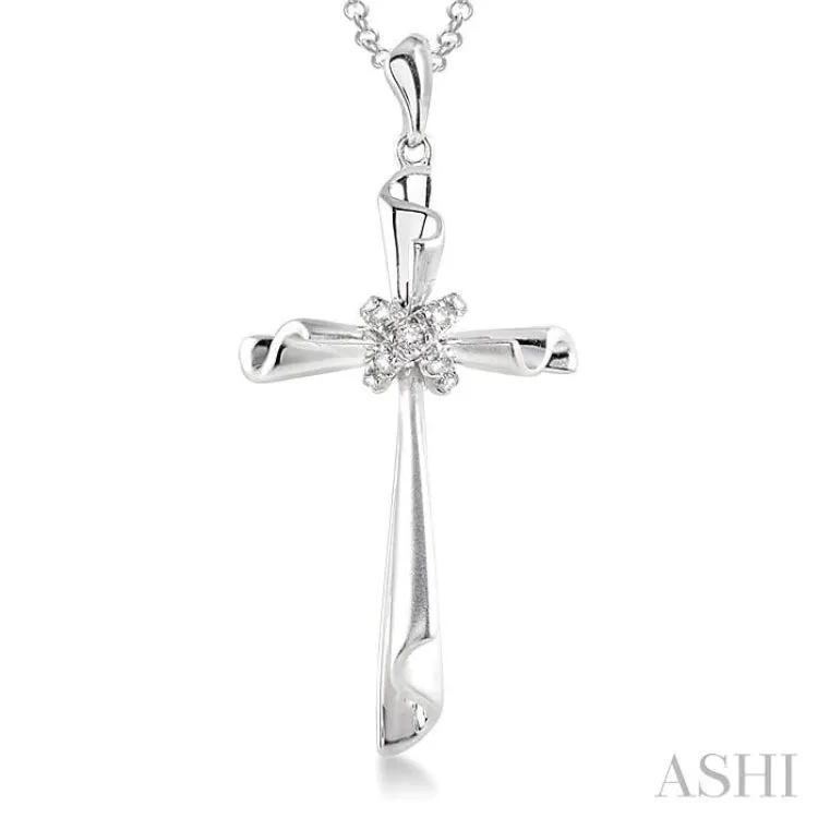 1/20 Ctw Single Cut Diamond Cross Pendant in Sterling Silver with Chain