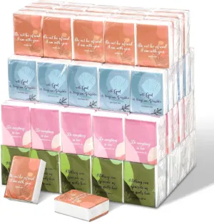 120 Pack Christian Pocket Tissue Travel Size Bible Verse Facial Tissues Bulk Scripture 3 Ply Small Individual Tissue Wallet Size Prayer Inspirational Tissue for Religious Christmas Gift (Bright Color)
