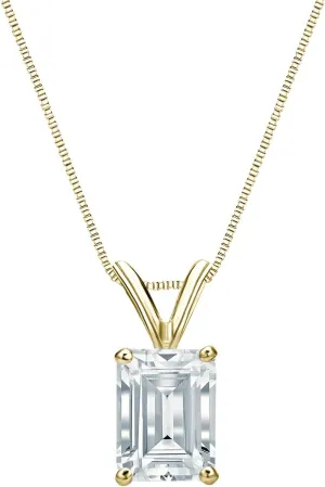 1/3 Carat Emerald-Cut Diamond Solitaire Pendant 14k Yellow Gold 4-Prong Basket (1/3 cttw, H-I, I1-I2) by Diamond Wish