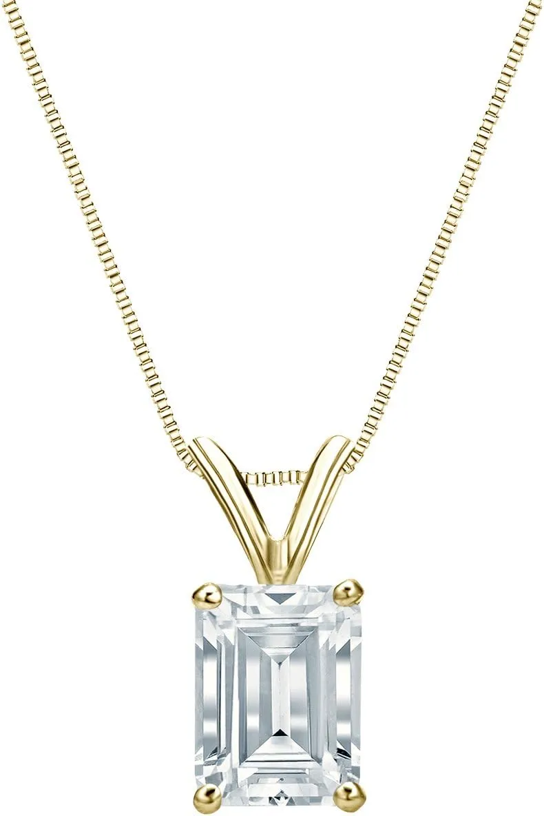 1/3 Carat Emerald-Cut Diamond Solitaire Pendant 14k Yellow Gold 4-Prong Basket (1/3 cttw, H-I, I1-I2) by Diamond Wish
