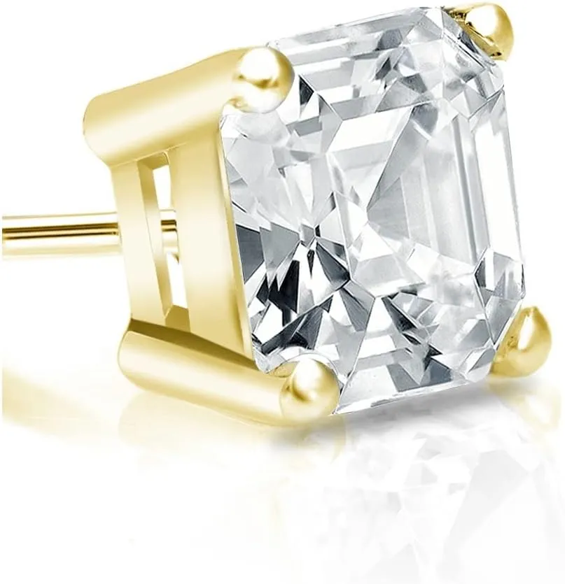 1/4 Carat Lab Grown Diamond Asscher Cut Single Stud Earring in 14k Gold (VS-SI, cttw) 4-Prong Basket Push Back by Diamond Wish