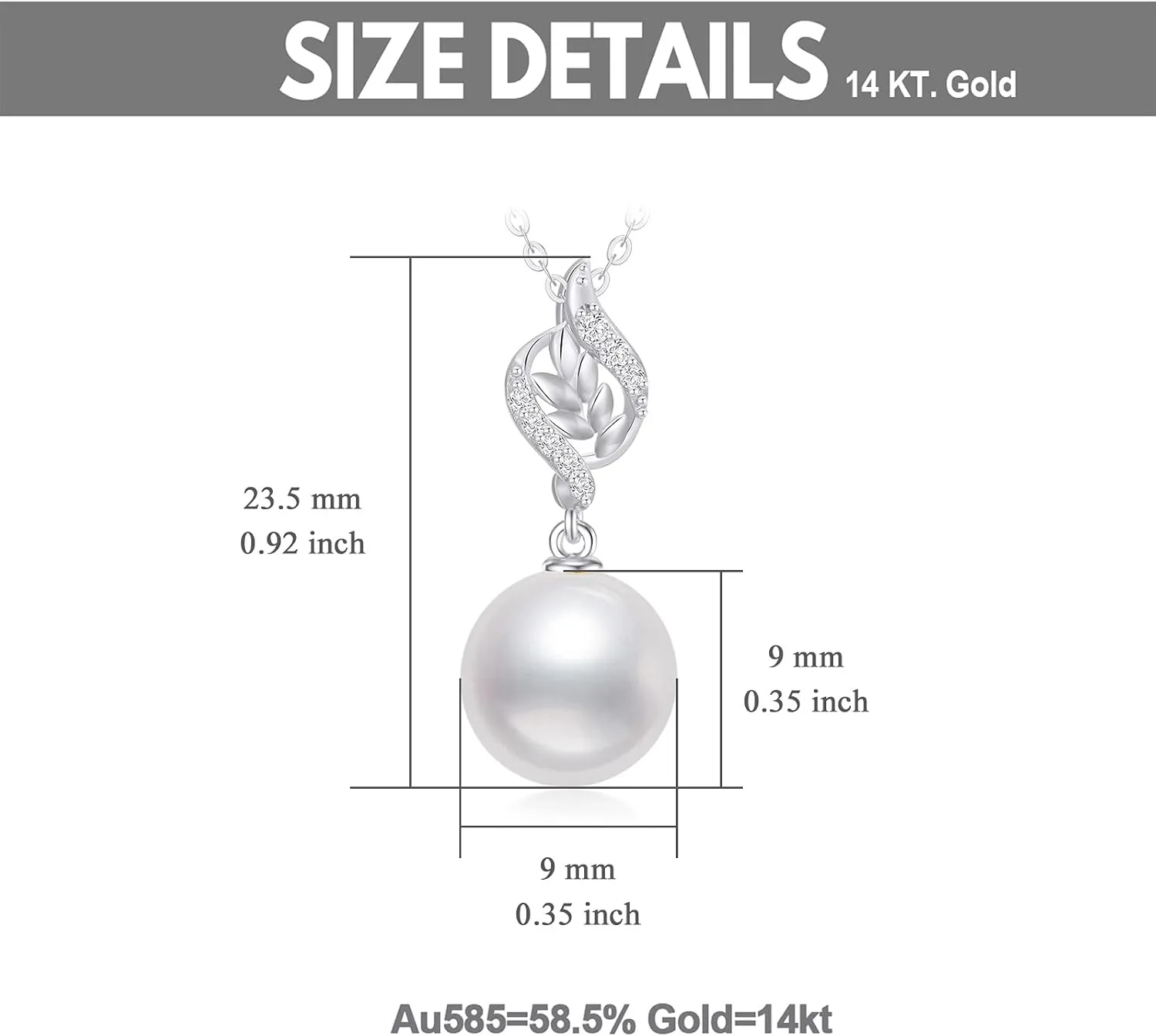 14k Gold Diamond Leaves Pearl Necklace for Women, Anniversary Jewelry for Wife, Birthday Gifts for Her (0.1ct Diamond, 9mm Freshwater Cultured Pearl), 16-18 Inch