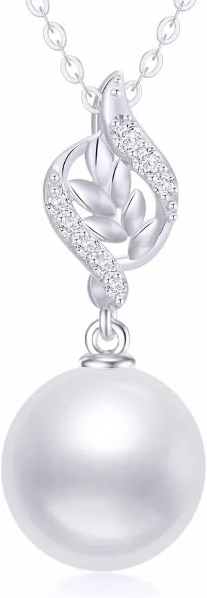 14k Gold Diamond Leaves Pearl Necklace for Women, Anniversary Jewelry for Wife, Birthday Gifts for Her (0.1ct Diamond, 9mm Freshwater Cultured Pearl), 16-18 Inch