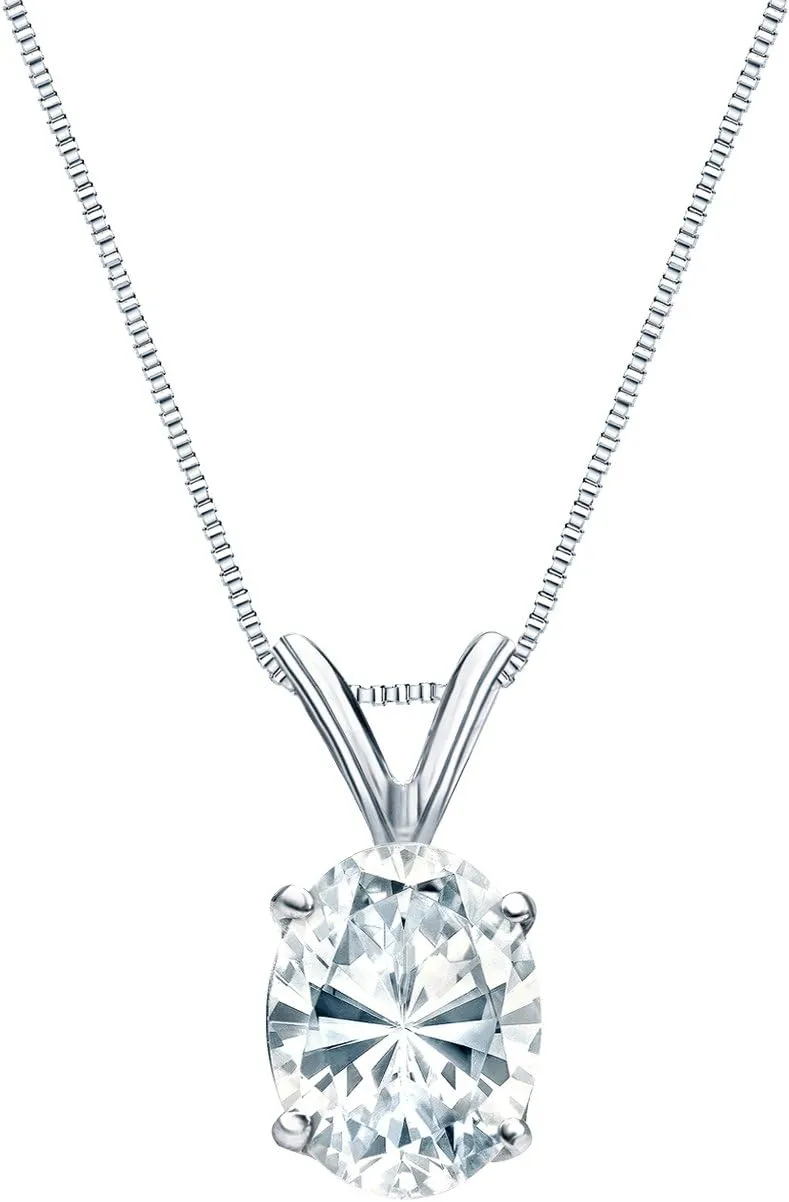 14k White Gold 4-Prong Basket Oval-Cut Diamond Solitaire Pendant (3/8 cttw, H-I, I1-I2)