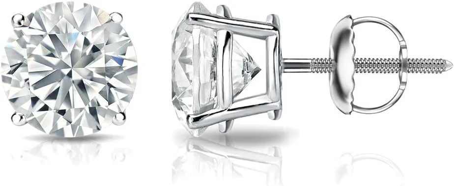 14k White Gold Round Diamond Simulated Cubic Zirconia Stud Earrings 4-Prong Basket(0.60cttw,Excellent Quality)