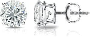 14k White Gold Round Diamond Simulated Cubic Zirconia Stud Earrings 4-Prong Basket(0.60cttw,Excellent Quality)
