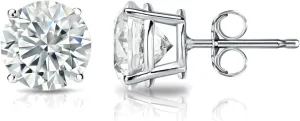 14k White Gold Round Diamond Simulated Cubic Zirconia Stud Earrings 4-Prong Basket(3/4cttw,Excellent Quality)