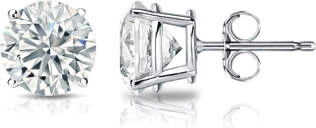 14k White Gold Round Diamond Simulated Cubic Zirconia Stud Earrings 4-Prong Basket(3/4cttw,Excellent Quality)