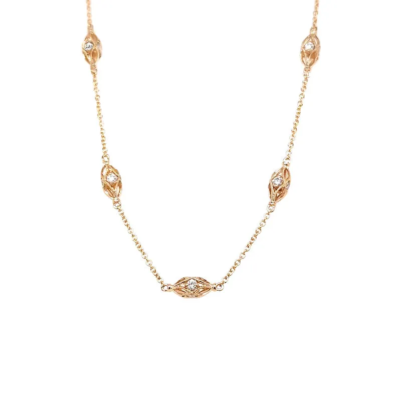 14K Yellow Gold Diamond Station Necklace