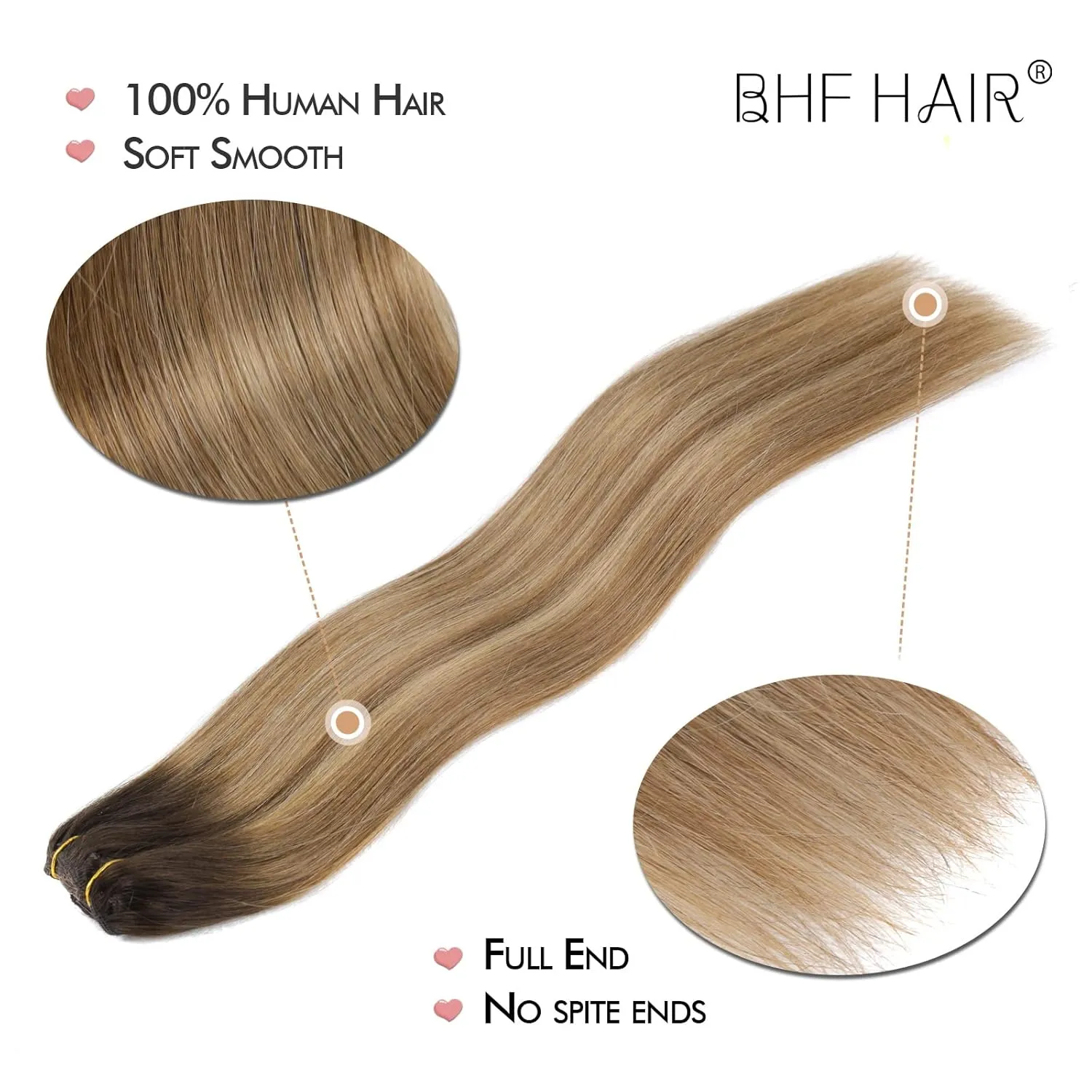 14" Clip in Remy Human Hair Extensions Dark Brown Fading to Chestnut Brown and Dirty Blonde Ombre Clip in Extensions Balayage Hair Extensions 100% Human Hair Extensions for Women 6 Pieces 70g / 2.45oz