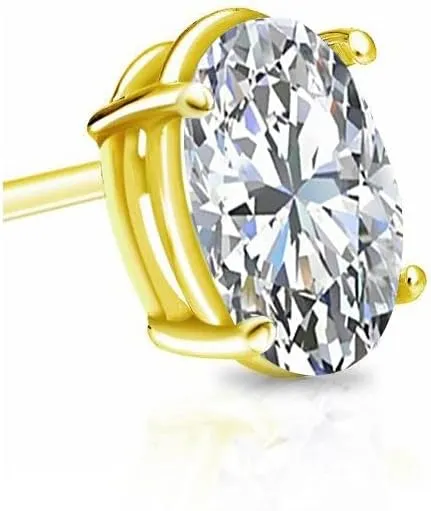 1/5 to 3/4 Carat Lab Grown Diamond Oval Shape Single Stud Earring in 14k White or Yellow Gold (E-F, VS-SI, cttw) 4-Prong Basket Push Back by Diamond Wish