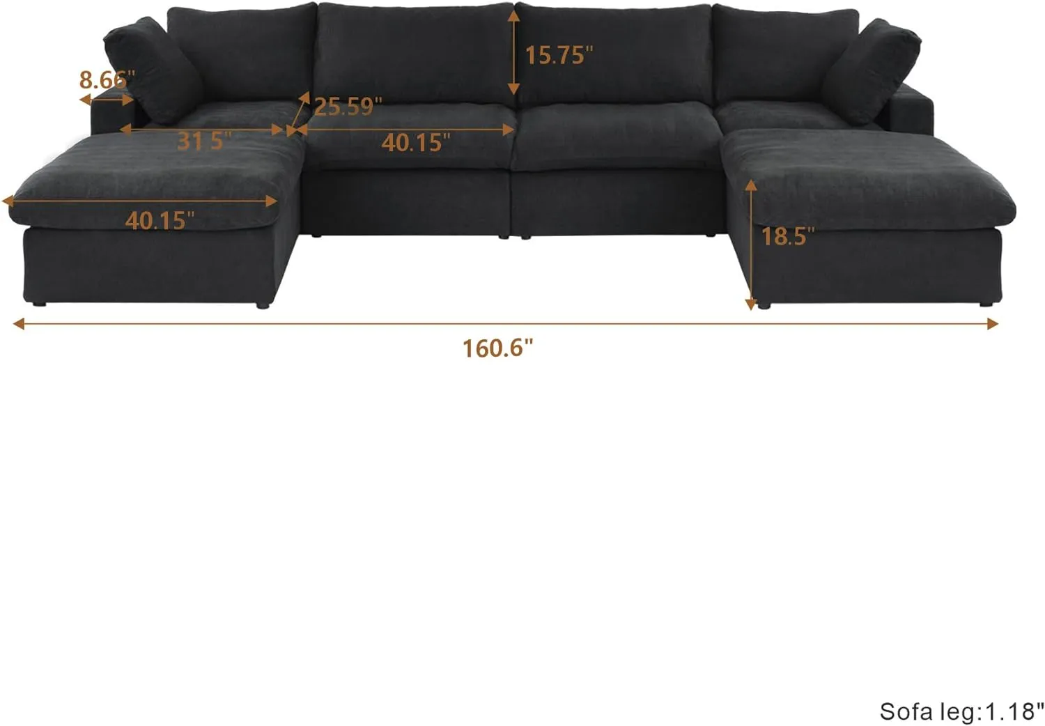 160.6" U-Shaped Sectional Couch, Modern Modular Convertible Sofa with Chaise Ottomans, Deep 4-Seats Comfy Sectional Cloud Couches for Living Room/Apartment, Bedroom (Black)