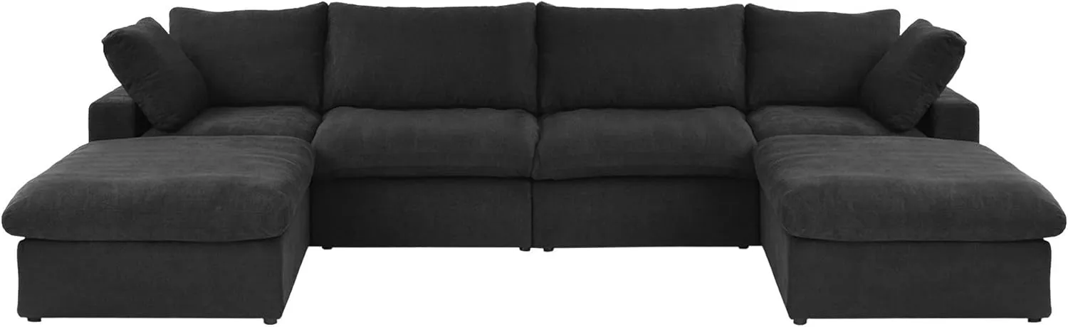 160.6" U-Shaped Sectional Couch, Modern Modular Convertible Sofa with Chaise Ottomans, Deep 4-Seats Comfy Sectional Cloud Couches for Living Room/Apartment, Bedroom (Black)