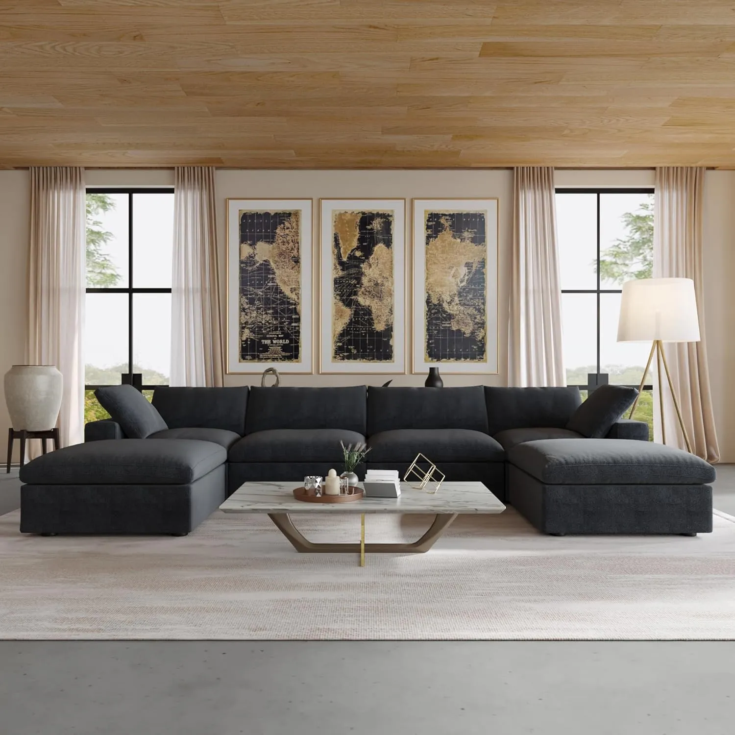 160.6" U-Shaped Sectional Couch, Modern Modular Convertible Sofa with Chaise Ottomans, Deep 4-Seats Comfy Sectional Cloud Couches for Living Room/Apartment, Bedroom (Black)