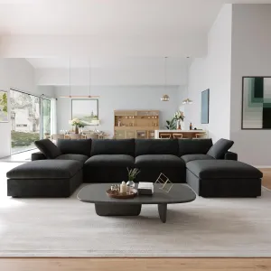 160.6" U-Shaped Sectional Couch, Modern Modular Convertible Sofa with Chaise Ottomans, Deep 4-Seats Comfy Sectional Cloud Couches for Living Room/Apartment, Bedroom (Black)