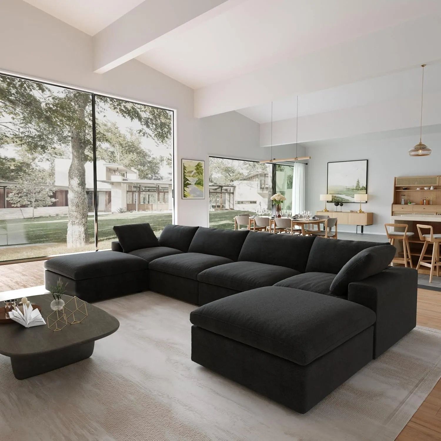 160.6" U-Shaped Sectional Couch, Modern Modular Convertible Sofa with Chaise Ottomans, Deep 4-Seats Comfy Sectional Cloud Couches for Living Room/Apartment, Bedroom (Black)