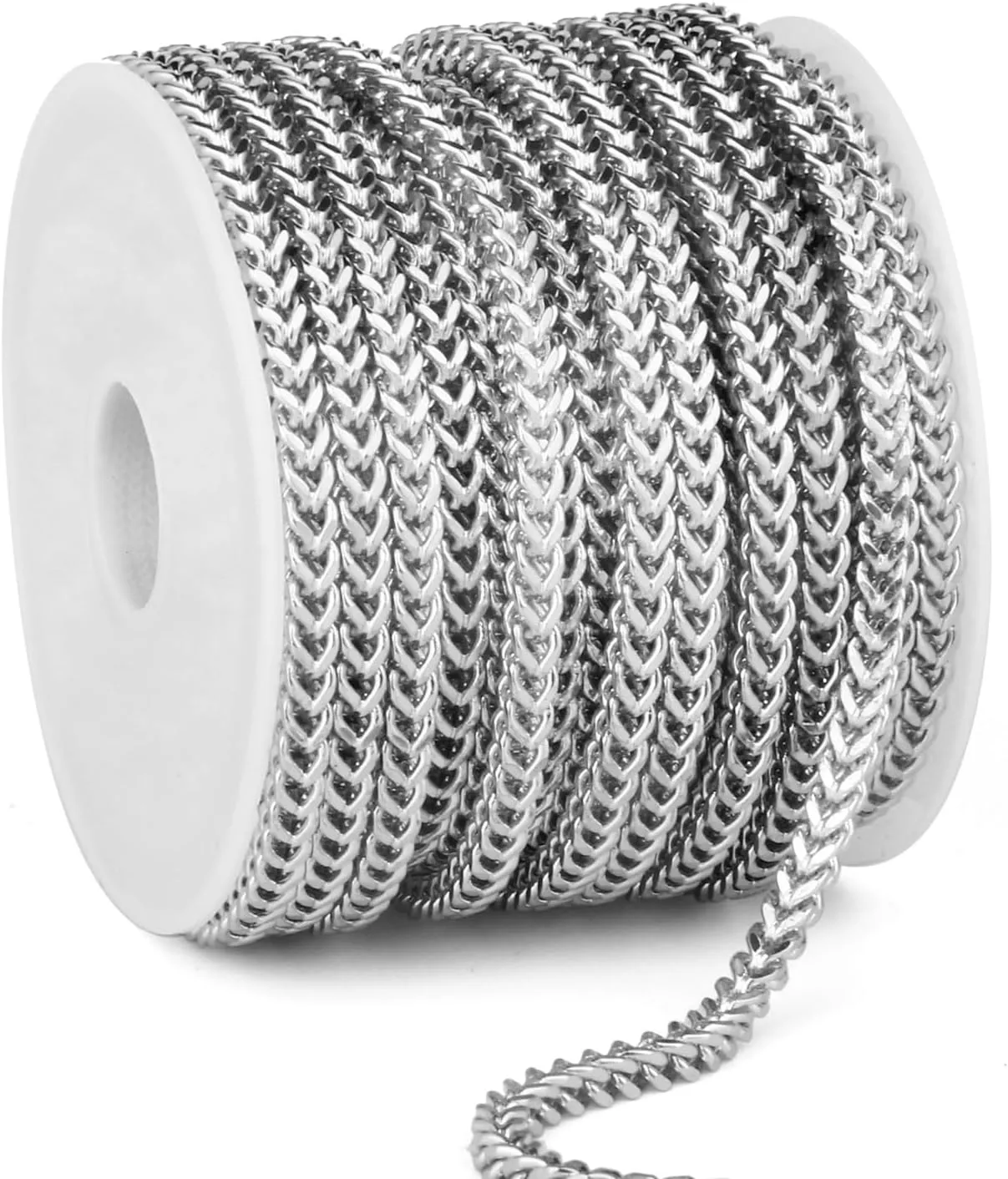 16.5 FT Stainless Steel Wheat Chains Bulk, 2.5 mm 304 Stainless Steel Diamond Cut Foxtail Chains Square Franco Chain Roll Spool for Jewelry Making
