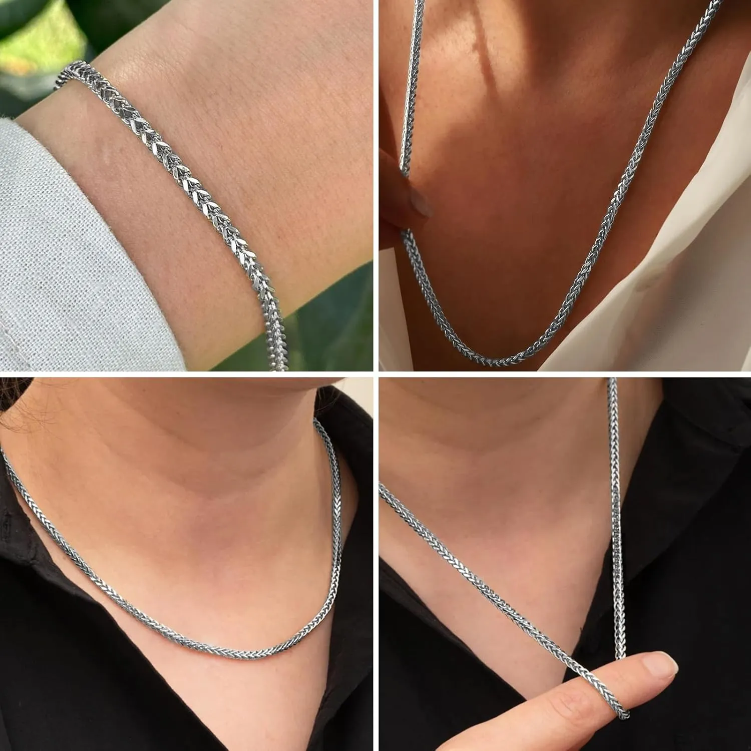 16.5 FT Stainless Steel Wheat Chains Bulk, 2.5 mm 304 Stainless Steel Diamond Cut Foxtail Chains Square Franco Chain Roll Spool for Jewelry Making