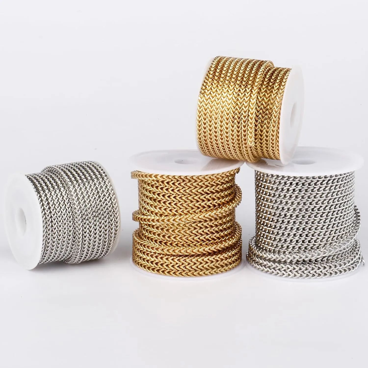 16.5 FT Stainless Steel Wheat Chains Bulk, 2.5 mm 304 Stainless Steel Diamond Cut Foxtail Chains Square Franco Chain Roll Spool for Jewelry Making