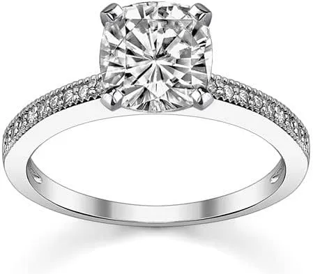 1.8Ct Cushion Moissanite & Milgrain Engagement Ring With Lab Grown Diamond In14k Gold For Women,D-VVS1