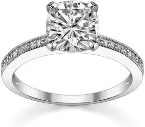 1.8Ct Cushion Moissanite & Milgrain Engagement Ring With Lab Grown Diamond In14k Gold For Women,D-VVS1