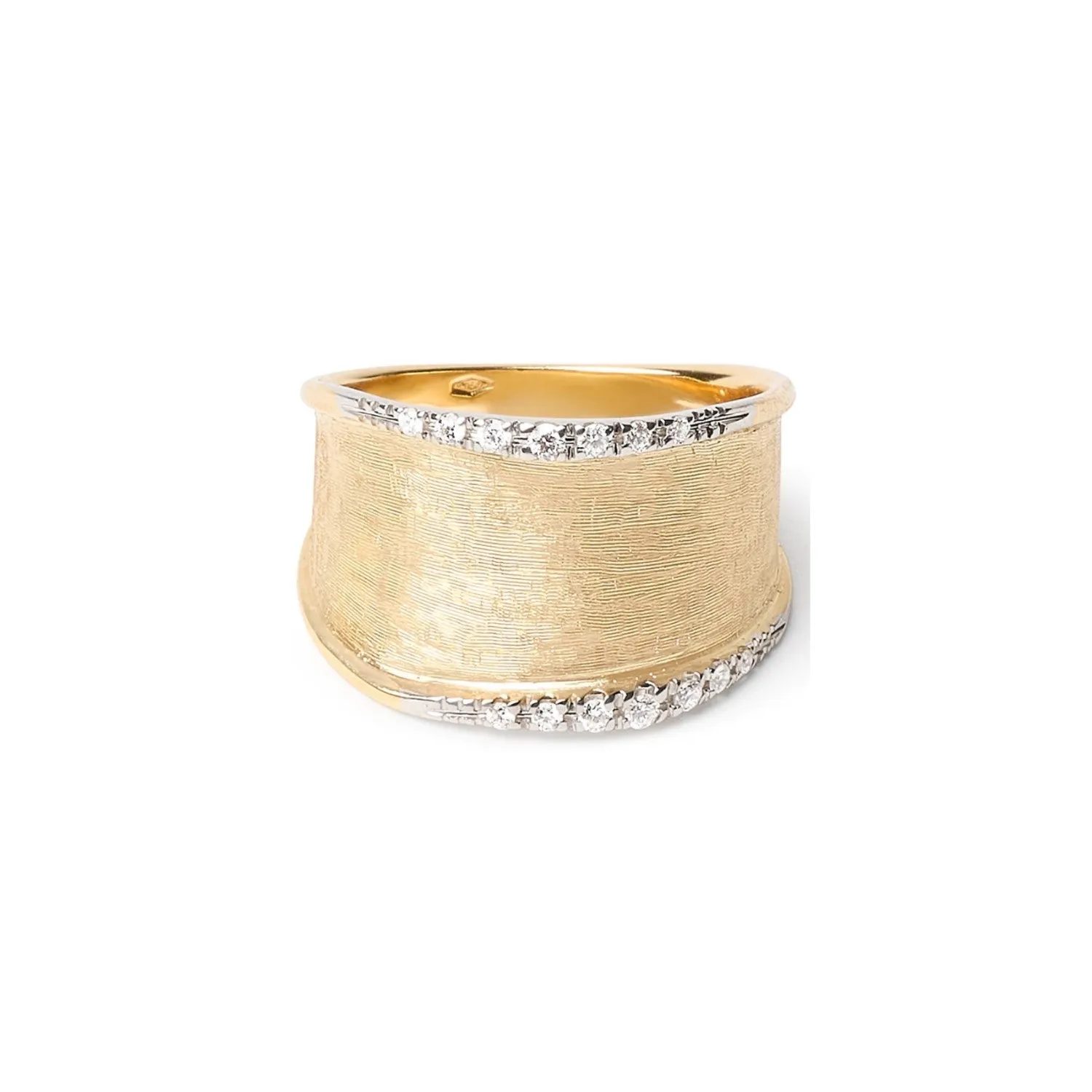 18K Gold & Diamond Hand Engraved Wide Ring