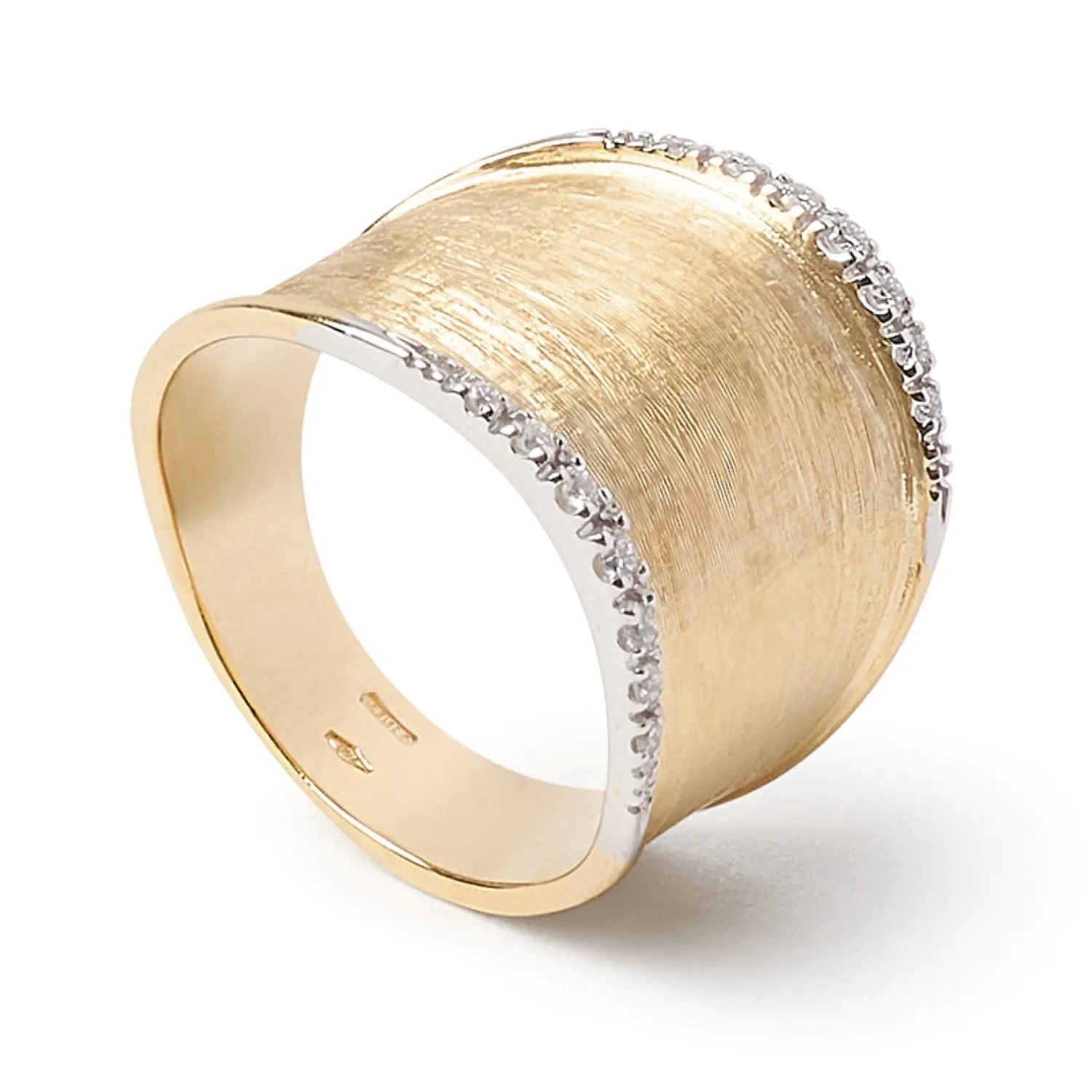 18K Gold & Diamond Hand Engraved Wide Ring