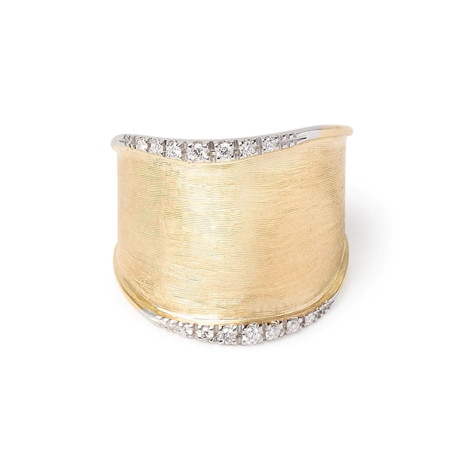 18K Gold & Diamond Hand Engraved Wide Ring